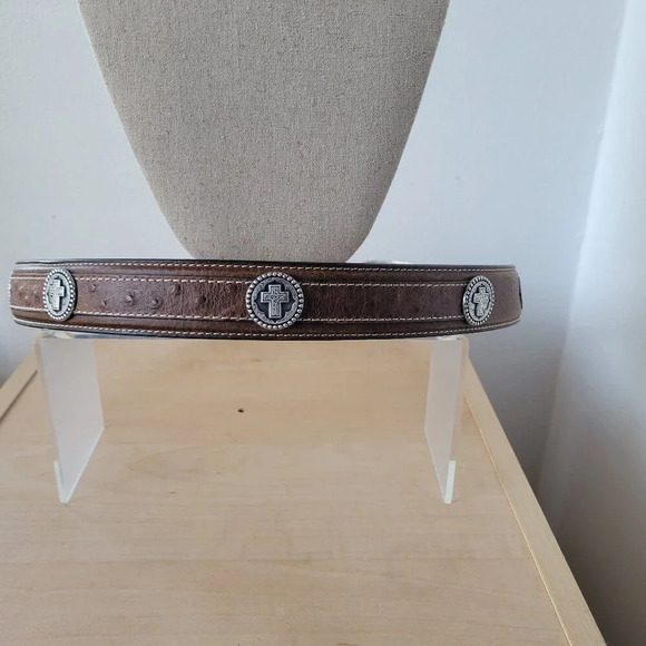Western Style SILVER CROSS Men’s Genuine Leather Belt - Picture 1 of 14